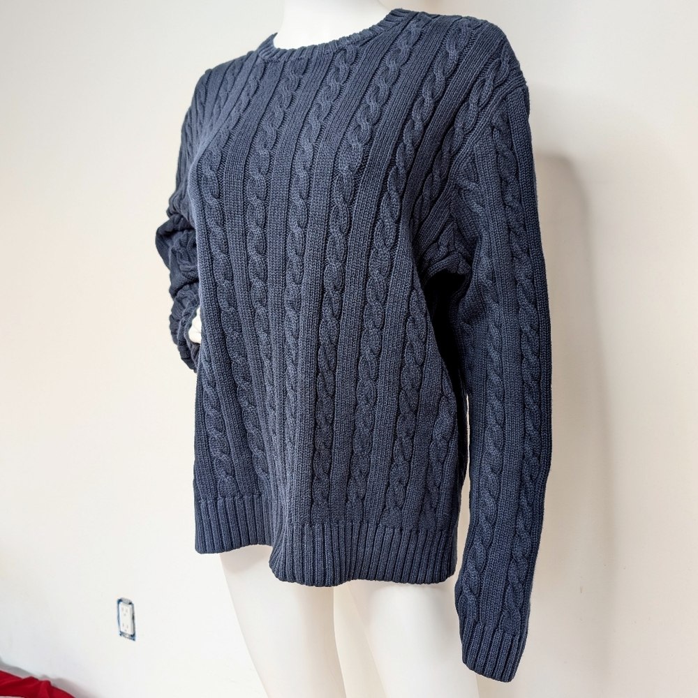 J. Crew Navy Cable-Knit Crewneck Pullover Sweater - Picture 2 of 4